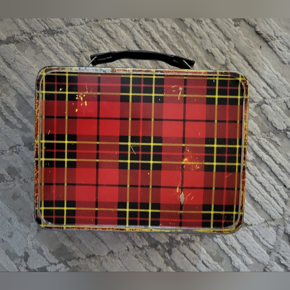 Vintage Metal Lunchbox 1964 King Seeley Company Thermos Red Plaid